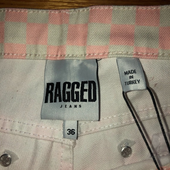 Ragged Priest Jeans! Pink and cream checkered! - Picture 3 of 3